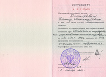 Сертификат о сдаче квалифицированного экзамена Димитрович Д.А.