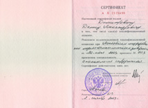 Сертификат о сдаче квалифицированного экзамена Димитрович Д.А.
